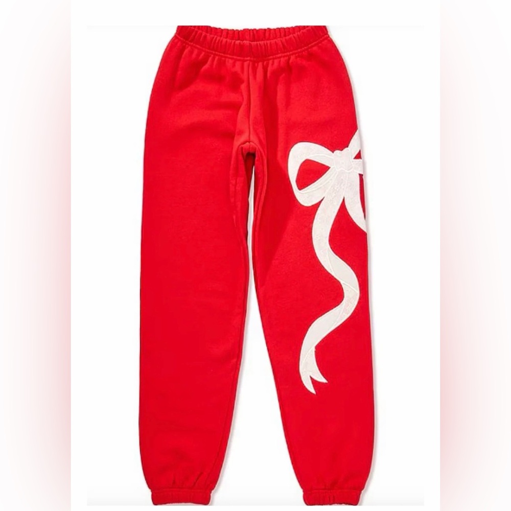 NWT Katie J NYC Tween Holiday Bow Dylan‎ Sweatpant - Red + Ivory Size S